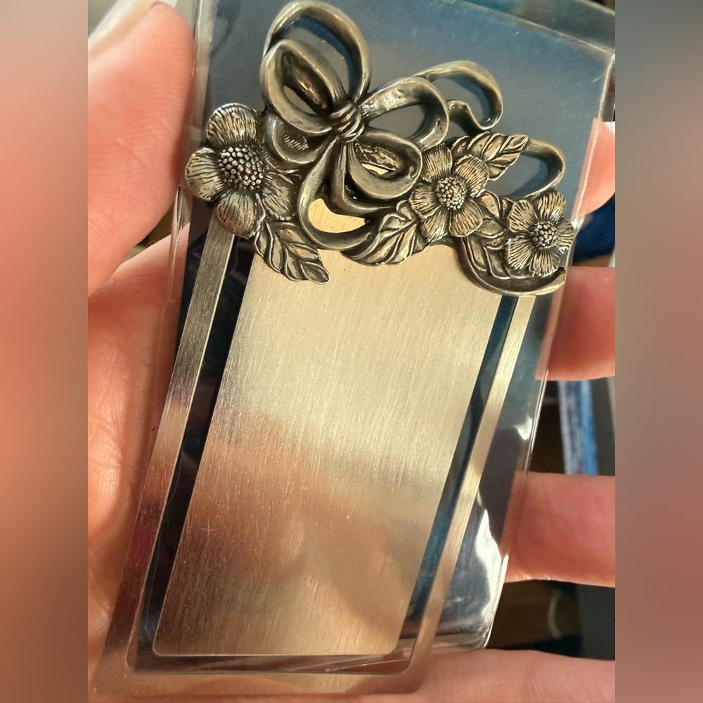 Pewter Floral Bow Bookmark Frame Accent